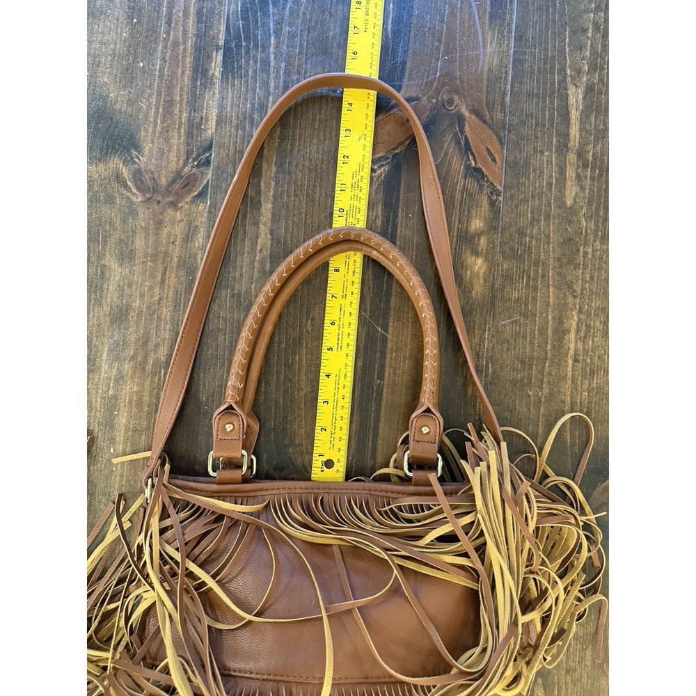 Steve Madden Tan Crossbody Fringed Tote Bag Snap Closure Adjustable Strap - Picture 7 of 10